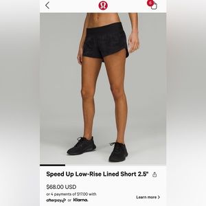 Great condition Lululemon speed up shorts